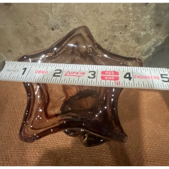 Handblown Swirled Glass Starfish Vase Smoky Amber Brown Spiral Base MCM - Picture 6 of 8